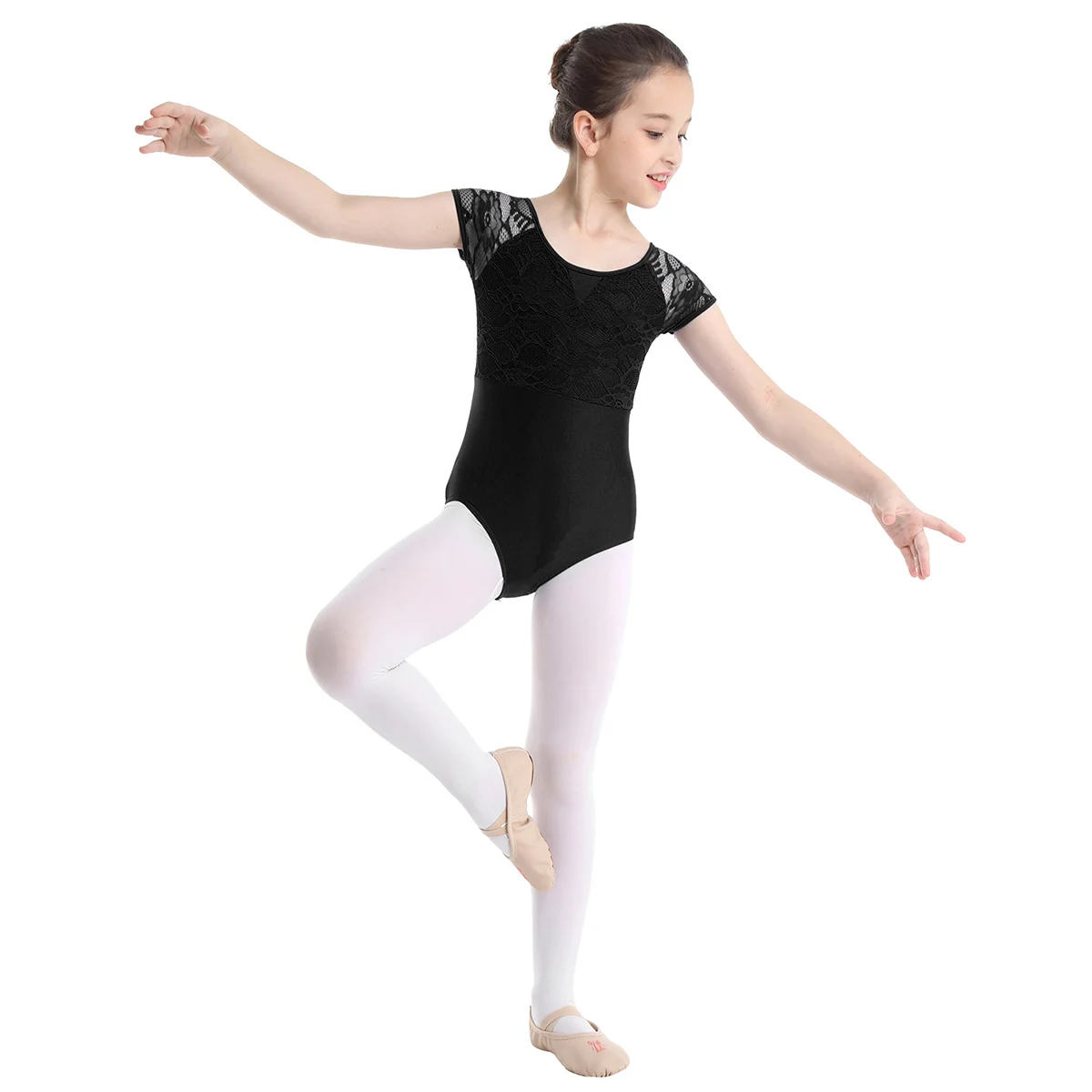 IIXPIN Copii Fete Gimnastica Fustei de Balet Costume de Dans Mâneci Scurte Dantelă Florale Papion Înapoi în Formă de Dans Balet Salopeta 2