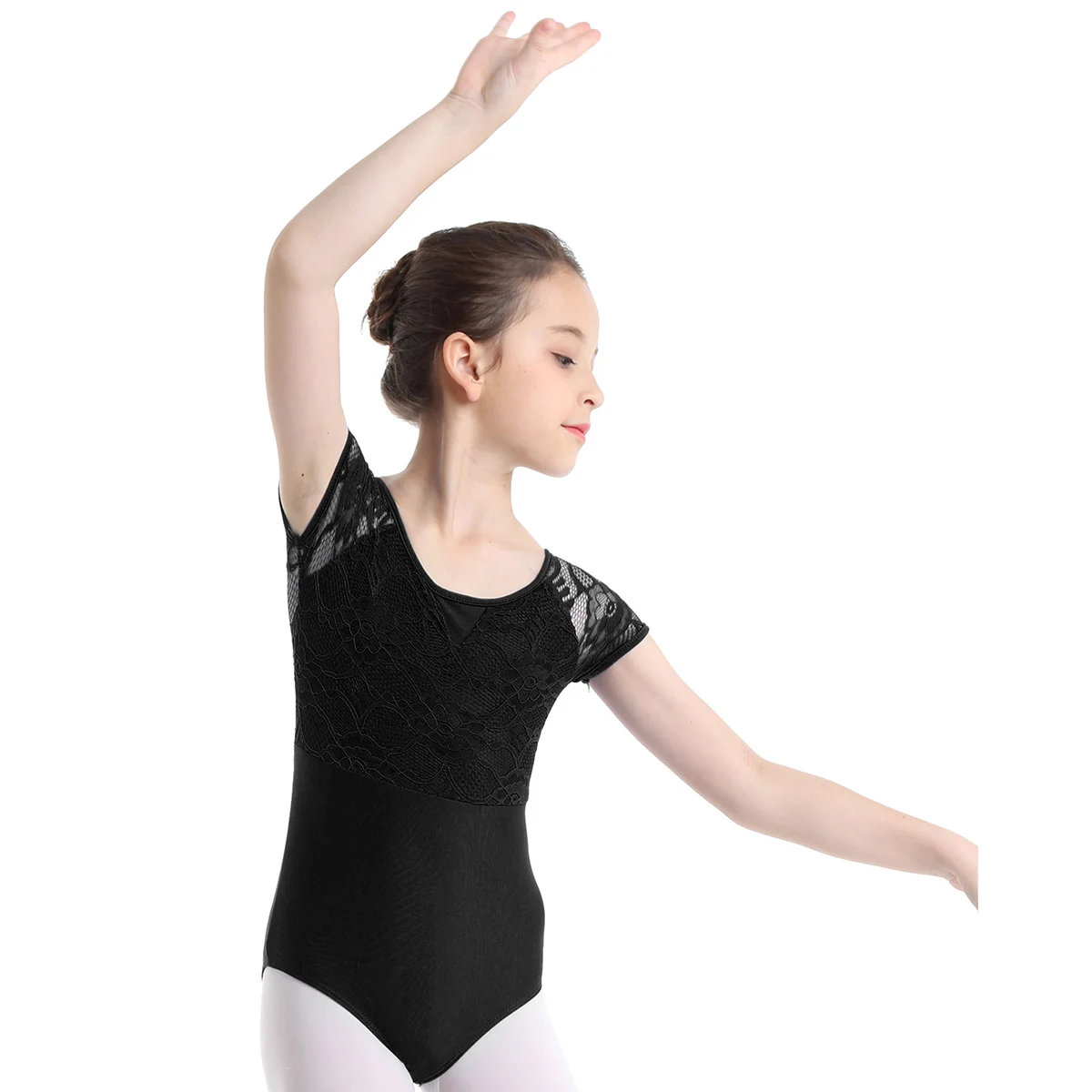 IIXPIN Copii Fete Gimnastica Fustei de Balet Costume de Dans Mâneci Scurte Dantelă Florale Papion Înapoi în Formă de Dans Balet Salopeta 5
