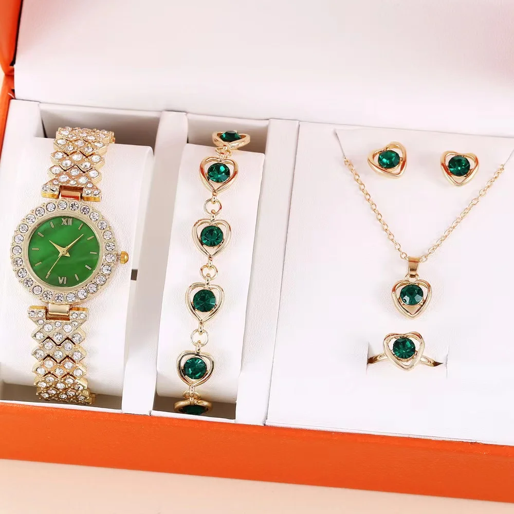 Femeia Set Ceas de Lux de Brand Cristal Seturi de Bijuterii pentru Iubita, Cadouri pentru Femei Ceasuri Cercei Set 5Pcs Femei Mamei