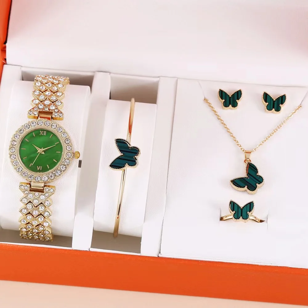 Femeia Set Ceas de Lux de Brand Cristal Seturi de Bijuterii pentru Iubita, Cadouri pentru Femei Ceasuri Cercei Set 5Pcs Femei Mamei 1