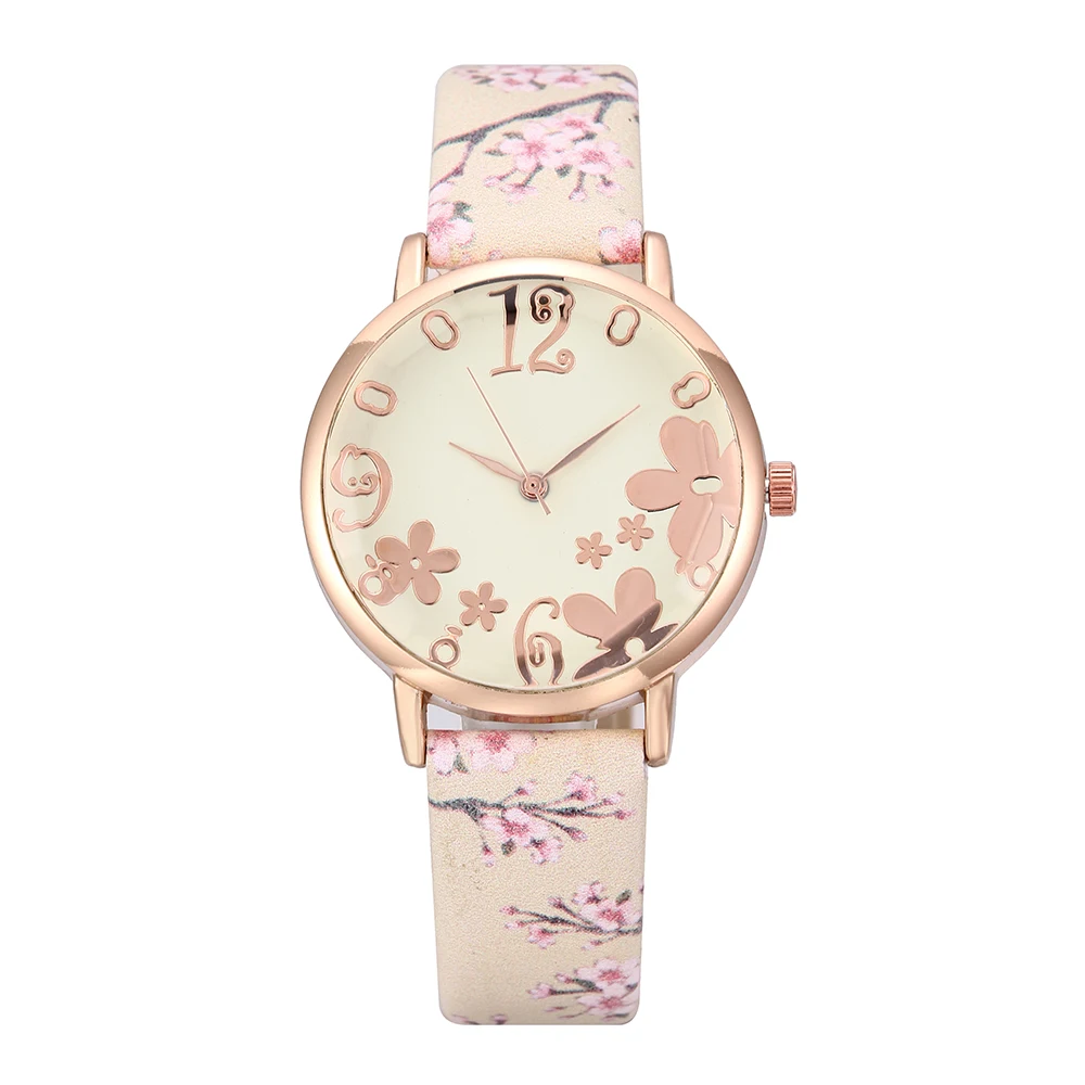 Moda Florale Ceasuri pentru Femei Brățară Elegant Ceas de Curea din Piele Cuarț Ceas de mână de Lux Doamnelor Rochie Ceas Reloj Mujer 2