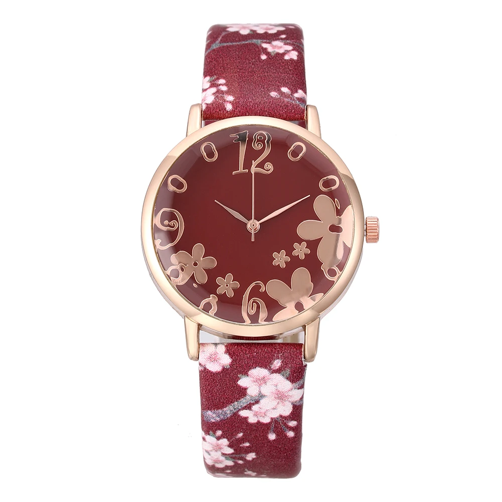 Moda Florale Ceasuri pentru Femei Brățară Elegant Ceas de Curea din Piele Cuarț Ceas de mână de Lux Doamnelor Rochie Ceas Reloj Mujer 3