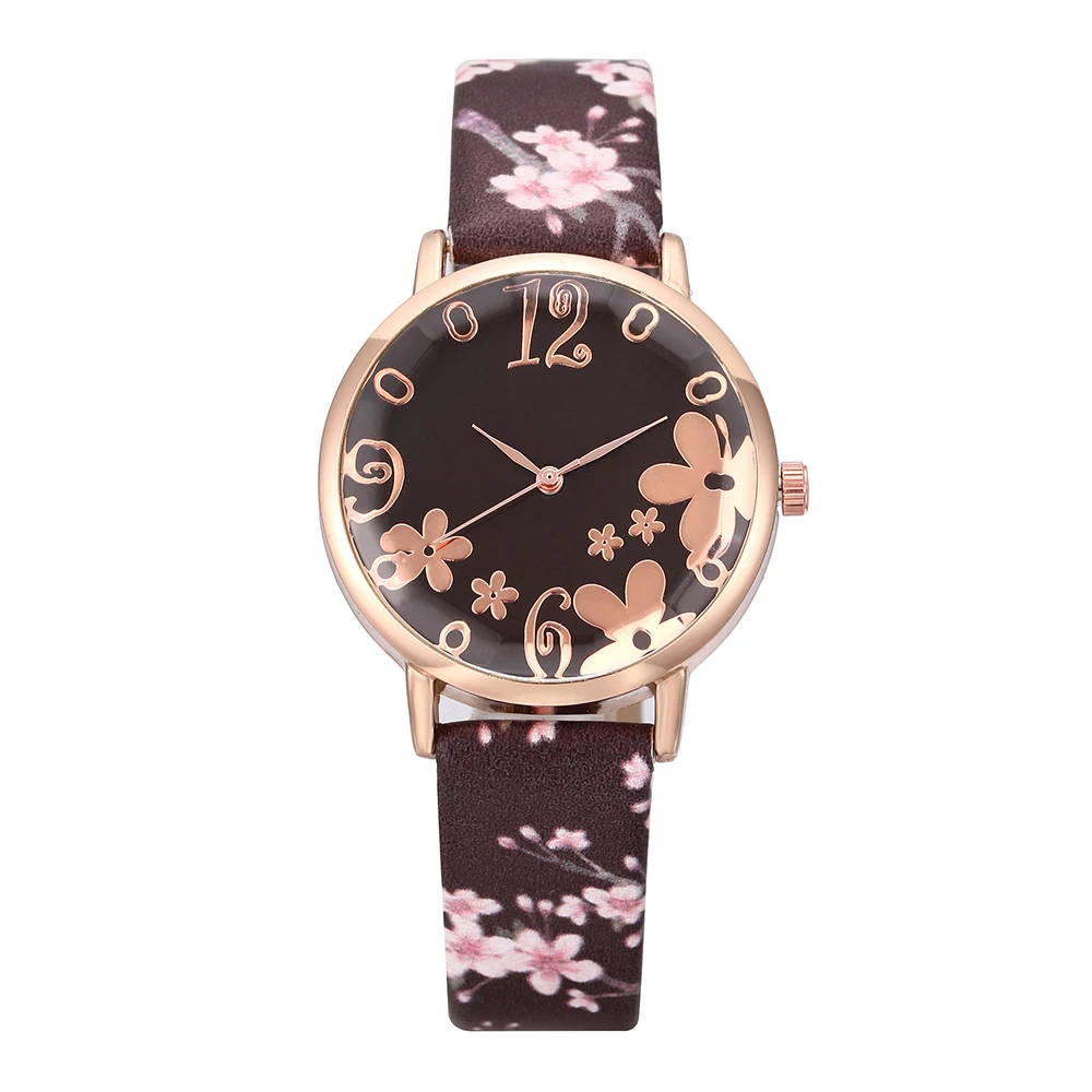 Moda Florale Ceasuri pentru Femei Brățară Elegant Ceas de Curea din Piele Cuarț Ceas de mână de Lux Doamnelor Rochie Ceas Reloj Mujer 5