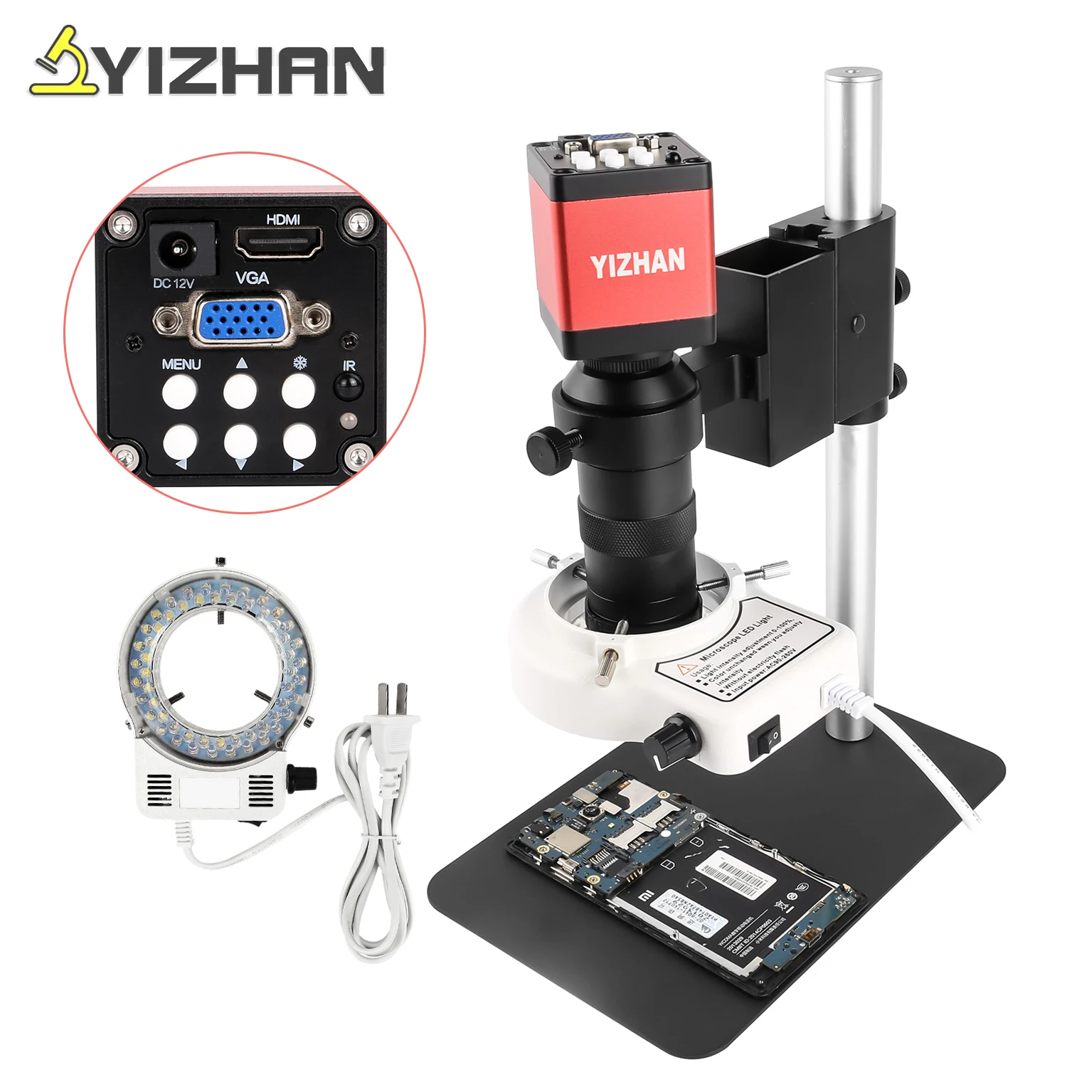 YIZHAN 1080P 13MP Microscop Digital Pentru Lipit 1-130X C-Mount Lens Lumina 60FPS HDMI VGA HD Industriale Camera Video Lupa