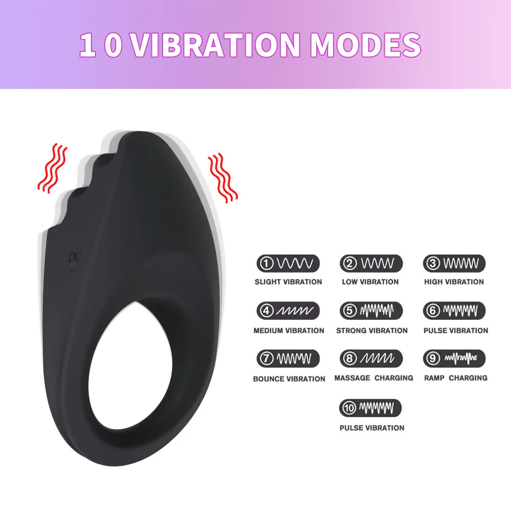 Reîncărcabile din Silicon 10 Moduri de Penis Întârziere de Blocare Inel Vibrator Erotic Sexy Produse de Jucarii Sexuale pentru Barbati Gay Adulti, Cupluri Două Magazin 1