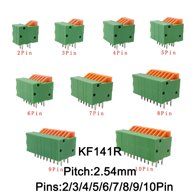 5/10buc KF141R Unghi Drept PCB Terminal Block KF141R 2.54 mm Pas 2P-10Pin PCB Montat Primăvară fără șuruburi Conector pentru 26-20 AWG 0