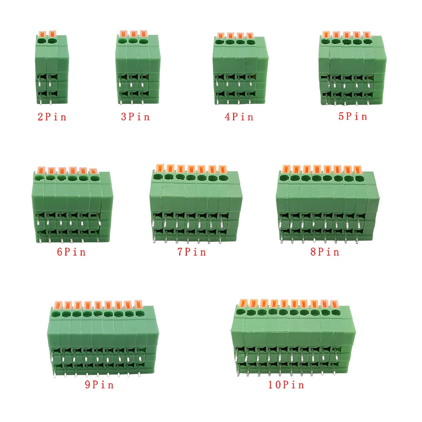5/10buc KF141R Unghi Drept PCB Terminal Block KF141R 2.54 mm Pas 2P-10Pin PCB Montat Primăvară fără șuruburi Conector pentru 26-20 AWG 1