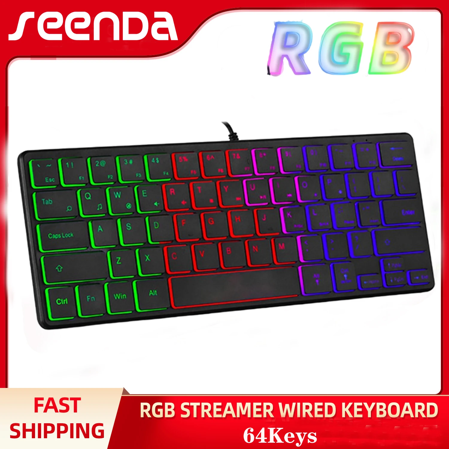SeenDa Pc Gaming Keyboard Tastatură de Gaming RGB 64 de Chei Compact Mini Ultra Subțire Tastatură cu Fir pentru Windows Laptop