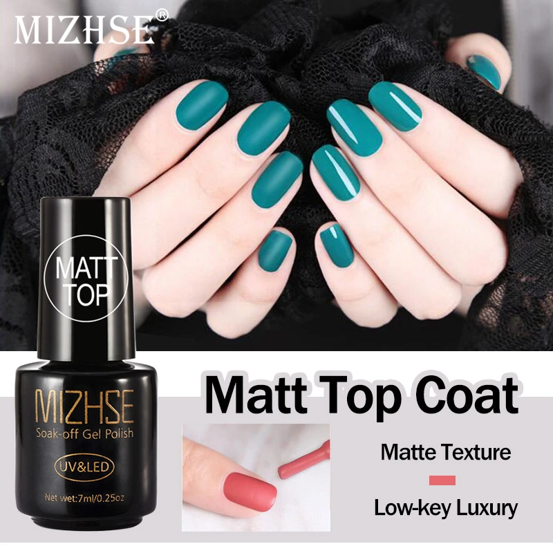 MIZHSE Matt Top Coat Mat oja Soak Off LED-uri UV de Unghii Top Coat Pentru Design de Unghii Vernis Ongle Matt lac de Unghii transparent