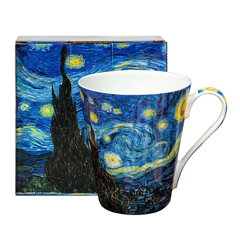 Van Gogh Pictura In Ulei Bone China Cana Literare De Uz Casnic Din Ceramica Cana De Lapte Cutie De Cadou Căni Cești De Cafea Eco-Friendly