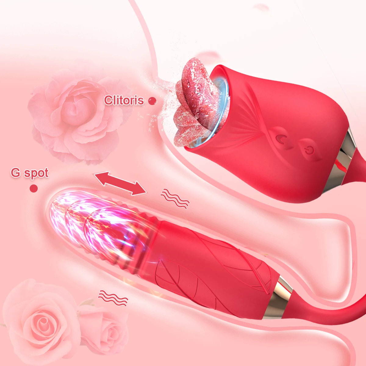 Rose Forma două Capete Vagin Supt Telescopic Vibrator Biberon Fraier Oral Lins Pizde Stimularea Sextoy pentru Femei