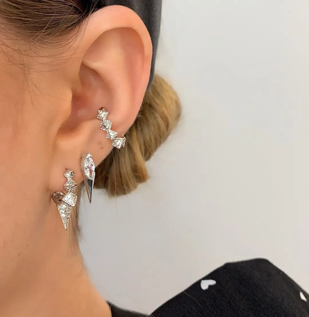 aur, argint culoare 2020 noua moda nit ghimpat femei bijuterii micro pave cz geometrice cercel