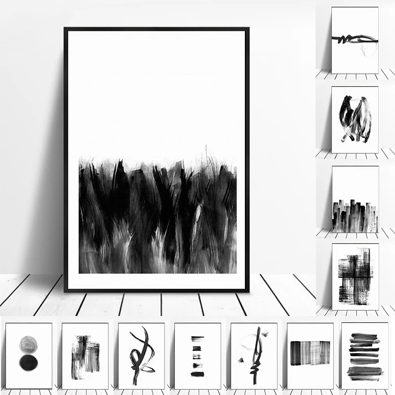 Abstract, Arta de Perete Alb Și Negru Perie Panza Pictura Boho Poster de Imprimare Decorațiuni interioare Imagini pentru Living Decorul Camerei