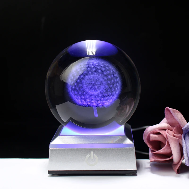 Fengshui Home Decor 3D cu Laser Gravat Papadie glob de Cristal 80mm Plante Sferă de Sticlă Cadou de Ziua Glob Decor Acasă