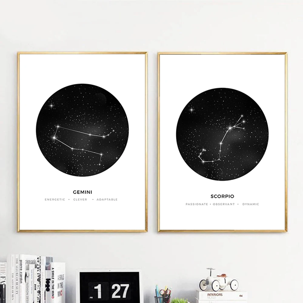 Astrologie Semn Panza Printuri Constelație Pepinieră De Perete De Arta Minimalist Geometrice Pictura Nordică Copii Decorare Imagini