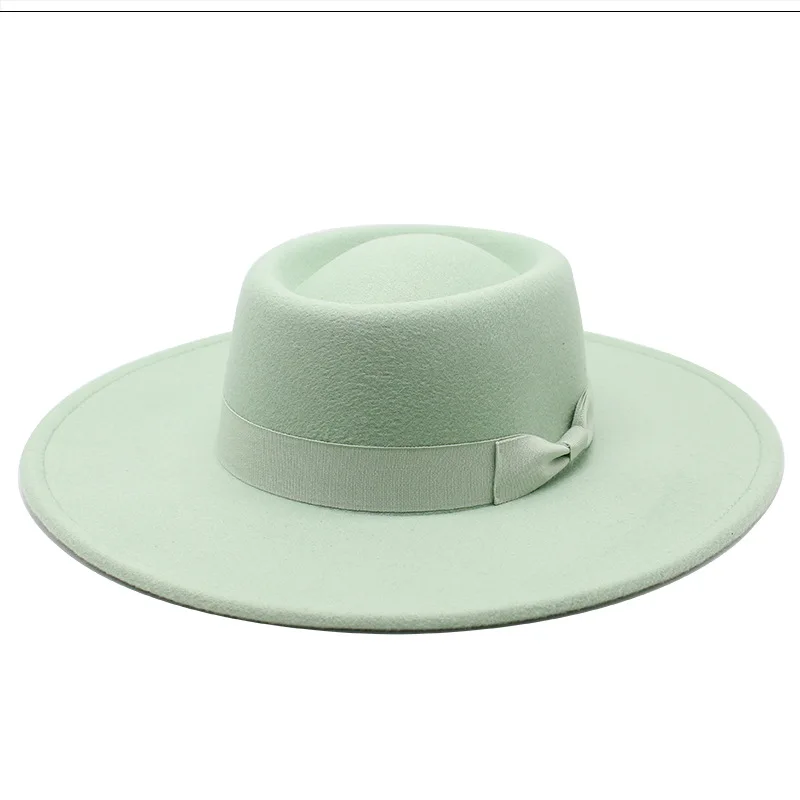 Noul Designer Rundă De Sus Pălării Fedora Pentru Femei De Înaltă Calitate Lână Simțit Stil Britanic Doamnelor Margine Largă Pălării Fedora Cu Bowknot 0