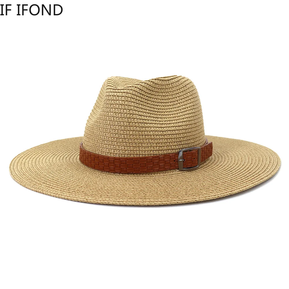 Noi 10cm Margine Largă Panama Pălărie de Paie Femeile Plaja Protectie UV Capac de sex Masculin Soarele de Vară Cap o Pălărie Fedora