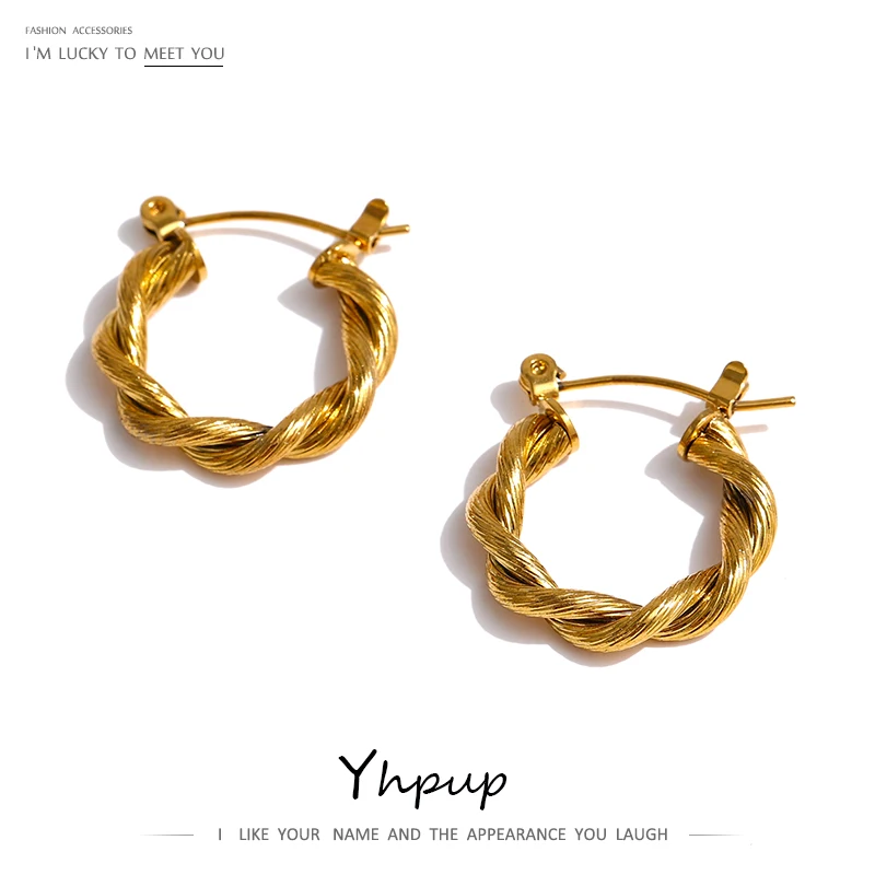 Yhpup 20mm Metal Răsucire Mici de Culoare de Aur Hoop Cercei Bijuterii din Oțel Inoxidabil de Moda Chic Trendy de zi cu Zi Accesorii Femei