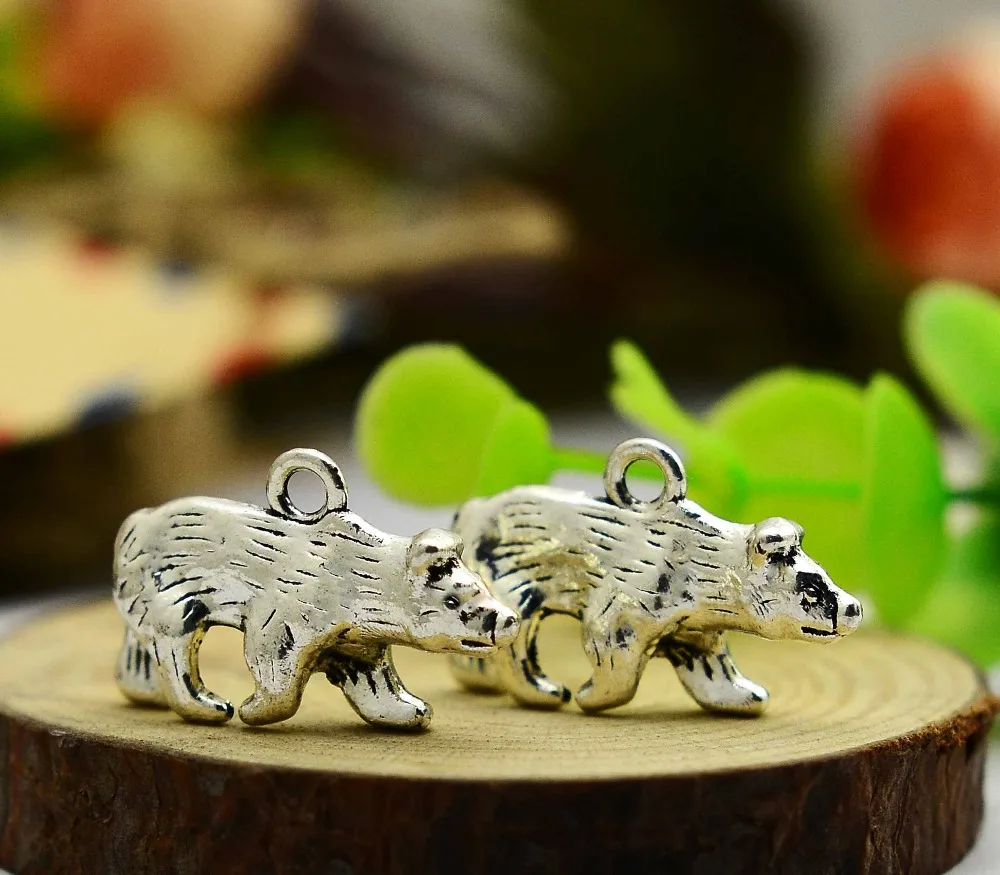 10buc/multe ... 24x15mm Placate cu Argint Antic Urs 3D Farmece Animale de Iarnă Pandantive Pentru DIY Colier Consumabile Accesorii Bijuterii 0