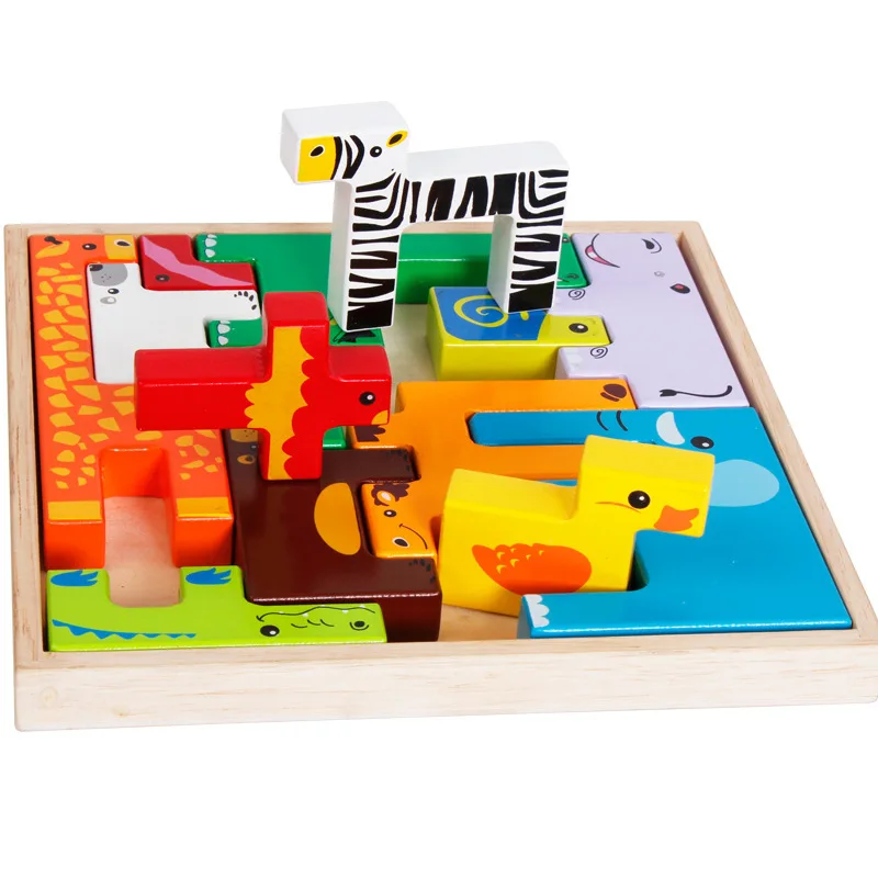 Montessori Copilul din Lemn, Puzzle Tangram Educație Puzzle girafa Animale Bloc Jocuri Copii, Copii, Jucarii Educative Stabilite pentru Copil