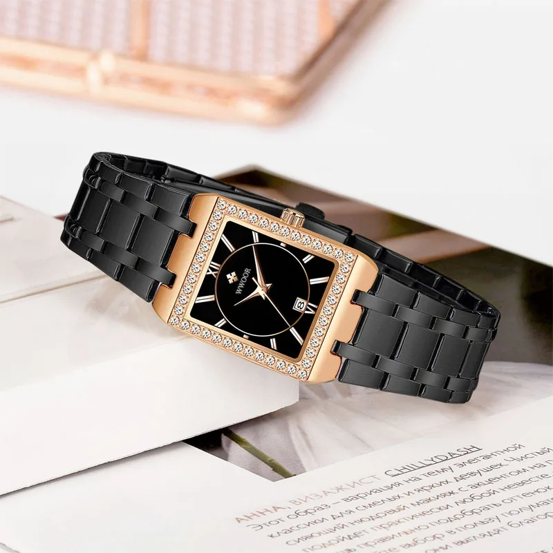 2022 WWOOR Moda Ceas Pentru Femei Brand de Lux Lady Cuarț Ceas cu Diamante Cadran Mic Calendar Brățară Ceas de sex Feminin Montre Femme 2