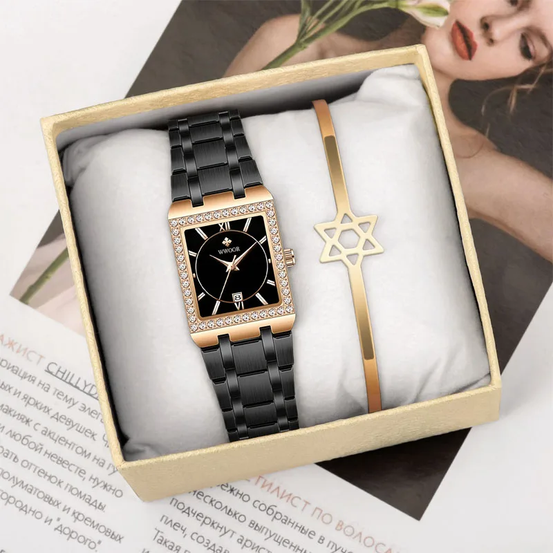 2022 WWOOR Moda Ceas Pentru Femei Brand de Lux Lady Cuarț Ceas cu Diamante Cadran Mic Calendar Brățară Ceas de sex Feminin Montre Femme 3