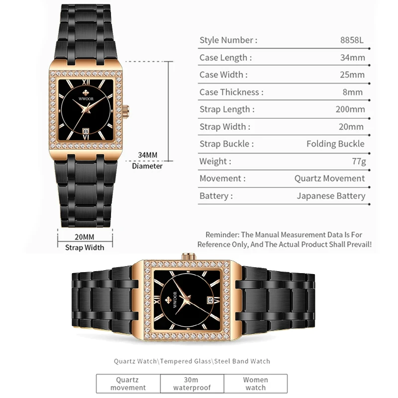 2022 WWOOR Moda Ceas Pentru Femei Brand de Lux Lady Cuarț Ceas cu Diamante Cadran Mic Calendar Brățară Ceas de sex Feminin Montre Femme 4