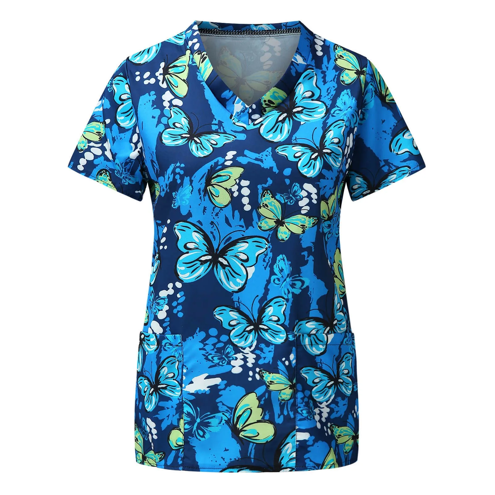 Fluture de Imprimare Îngrijitor Tunica Femei Topuri Asistenta Uniformă de Spital Lucrător Ocazional Short Sleeve V-neck T-shirt Enfermeira bune echipamente 0