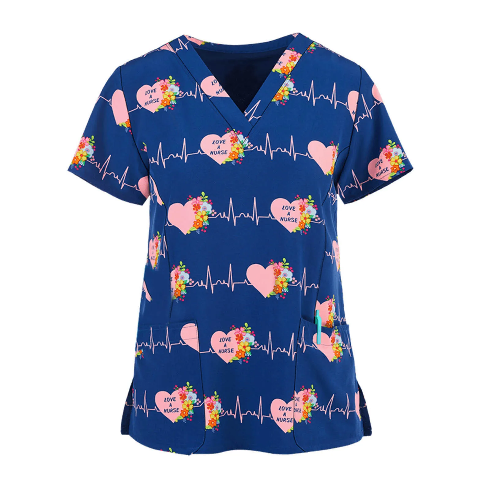 Fluture de Imprimare Îngrijitor Tunica Femei Topuri Asistenta Uniformă de Spital Lucrător Ocazional Short Sleeve V-neck T-shirt Enfermeira bune echipamente 4