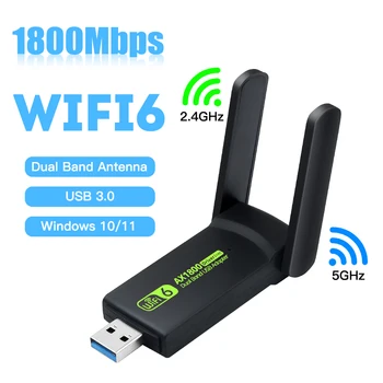 1800Mbps WiFi 6 Adaptor USB 802.11 AX 2,4/5GHz USB3.0 Wireless Wi-Fi Ethernet Dongle-Receptor De Rețea Free Card Driver Win10/11