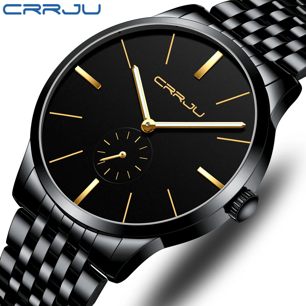 Moda CRRJU Brand de Lux Omul de cuarț complet din oțel inoxidabil Ceas Casual Militar Barbati Sport Rochie Ceas de mână Domn Nou