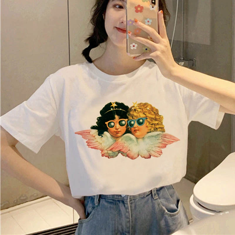 Cupidon Înger De Imprimare T-Shirt Femei Vara Haine Desene Animate Harajuku Tricou Estetic Feminin Kawaii Subțire De Sus Tricou Drăguț T-Shir