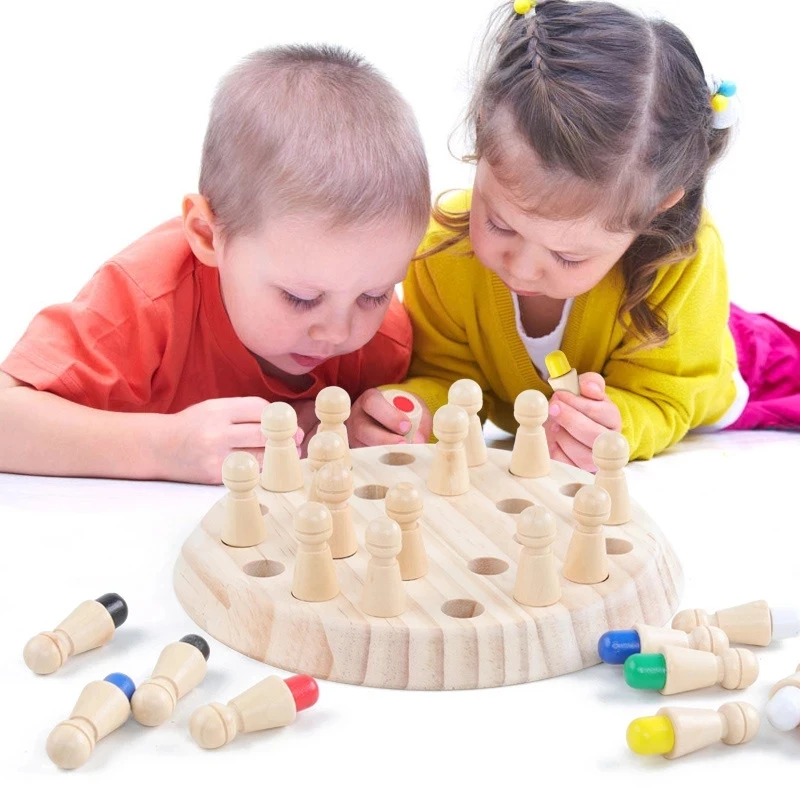 Jucărie din lemn de Culoare de Memorie de Șah Concurs de Inteligență pentru Copii Petrecere Tabla de Joc de Copii de învățământ de Învățare Părinte-Copil