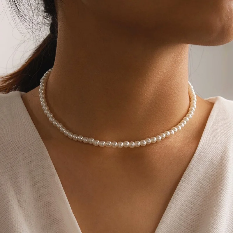 Elegant Alb Imitație Perla Cravată Colier Rotund Mare Perla de Nunta Colier pentru Femei Farmec Moda Bijuterii