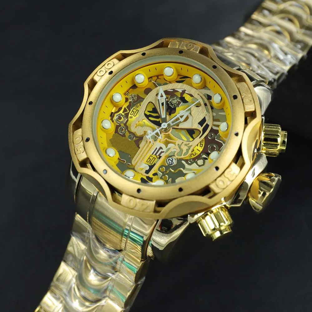 Neînvinsă AAA Rezervă Inițială a Șurubului Zeus Ceasuri Barbati Invincibil 18K, Cadran Mare de Aur din Oțel Inoxidabil Bărbați Ceasuri Relogio Masculino 4