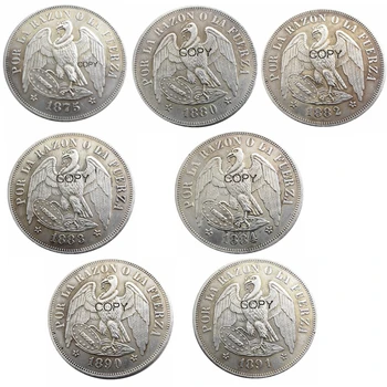 1875 - 1891 7 Ani Optional Chile 1PESO Argint Placat cu Copia Monede