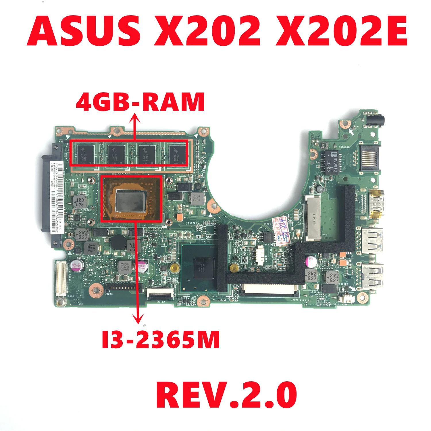 X202E REV.2.0 Placa de baza Pentru Asus X202E X201E S200E X201EP Laptop Placa de baza Cu SR0U3 I3-2365M CPU 4GB-RAM 100% Testat de Lucru 0