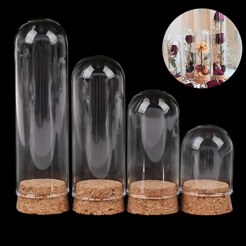 1buc casa Papusa Cupolă de Sticlă de Afișare Lemn de Plută Clopot de sticlă Acoperi Cloche Display Cu Bază de Lemn Înălțime Masă Decoation Ambarcațiuni