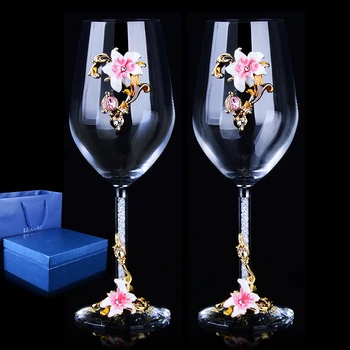 2 bucati Europene de Înaltă calitate Creative Email Sticlă Cristal/ Rosu Vin Pocalul cu diamant/ Cadou de Nunta de Cristal de Sticlă Ceașcă 0