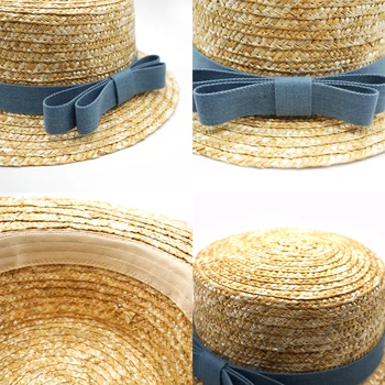 2019 vara pălărie de paie pălărie luntraș fete arc Pălării de vară Pentru Femei Beach plat panama pălărie de paie femme 48-52-54-58cm en-gros 3