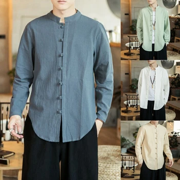 2021 Tradițională Chineză Îmbrăcăminte pentru Bărbați Lenjerie de pat din Bumbac Solid de Vara Tricouri Kung Fu, Tai Chi Tang Costum Retro Stand Guler Topuri 863