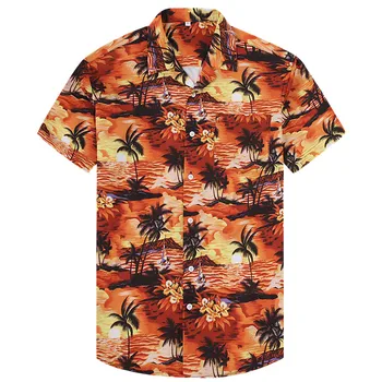 2022 Bărbați Moda Casual Hawaiian Tipărite Slim Fit Shirt De Sex Masculin Și Sociale Maneca Scurta Beach Aloha Camasa Pentru Barbati