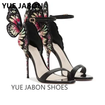 2022 Noul negru pentru femei Sandale cu Toc Sandale Cu Aripi de Fluture dec Pantofi de Nunta de Mari Dimensiuni 42 de sex feminin pantofi cu Toc