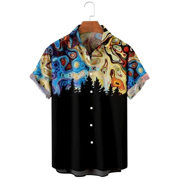 2022 Psihedelice Curcubeu Vârtej Model de Imprimare Tricou, Fashion Casual Psihedelice Arta Retro Stil, de Vară Pocket Shirt pentru Bărbați