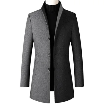 2022 Toamna/Iarna Nou Stil Britanic Solid Mid-lungime Oameni Lână Lână Sacou Barbati Slim Fit Trenci ofițeresc de Afaceri Palton Masculin