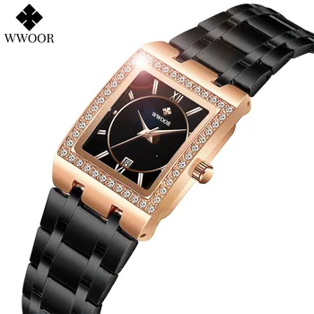 2022 WWOOR Moda Ceas Pentru Femei Brand de Lux Lady Cuarț Ceas cu Diamante Cadran Mic Calendar Brățară Ceas de sex Feminin Montre Femme 0