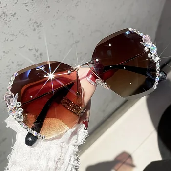 2022Oversized Gradient de ochelari de Soare Femei de Lux de Designer de Epocă fără ramă Ochelari de Soare Ochelari De sex Feminin Mare Rama de Oglinda
