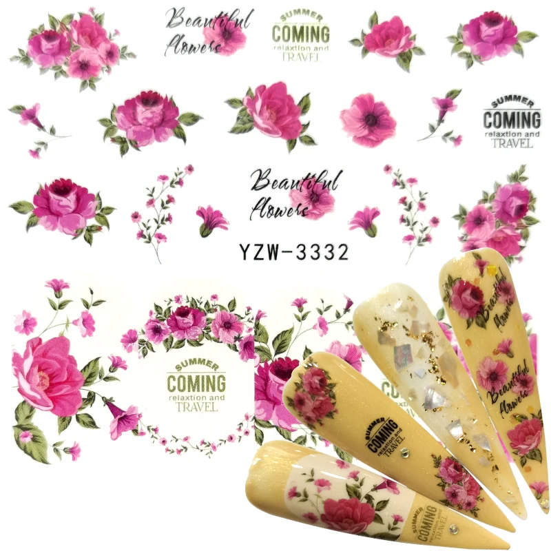 2022 New Sosire 1 buc Unghii Flori Roz Culori de Apa de Trandafir Design Tatuaje Unghii Decalcomanii Autocolant pentru Frumusete Instrumente de Manichiură 0