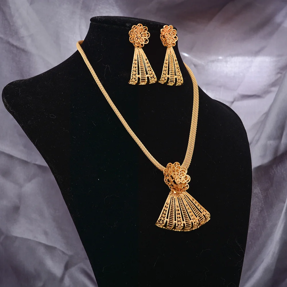 Dubai Aur de 24K Culoare Set de Bijuterii Pentru Femei Indiene, Cercei & Colier Nigeria Marocan de Mireasa Dotari Nunta Bijuterii Set