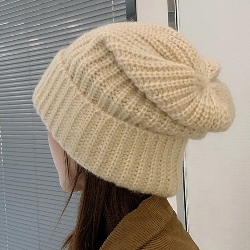 Coreeană Windproof Pălărie De Iarnă De Culoare Solidă Lână Groasă Pălării Pentru Femei De Schi Slouchy Cap De Craniu De Iarnă Lână Cald Capace Cald Căciuli